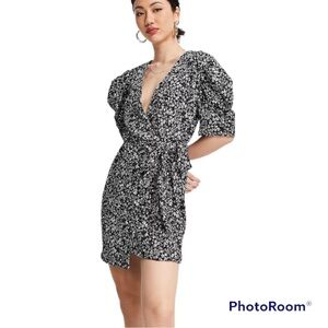 MNG| Mango ditsy floral wrap dress in black Sz 4